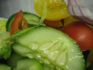 Salad with 5Acre farm cucumber, onion and tomatoes